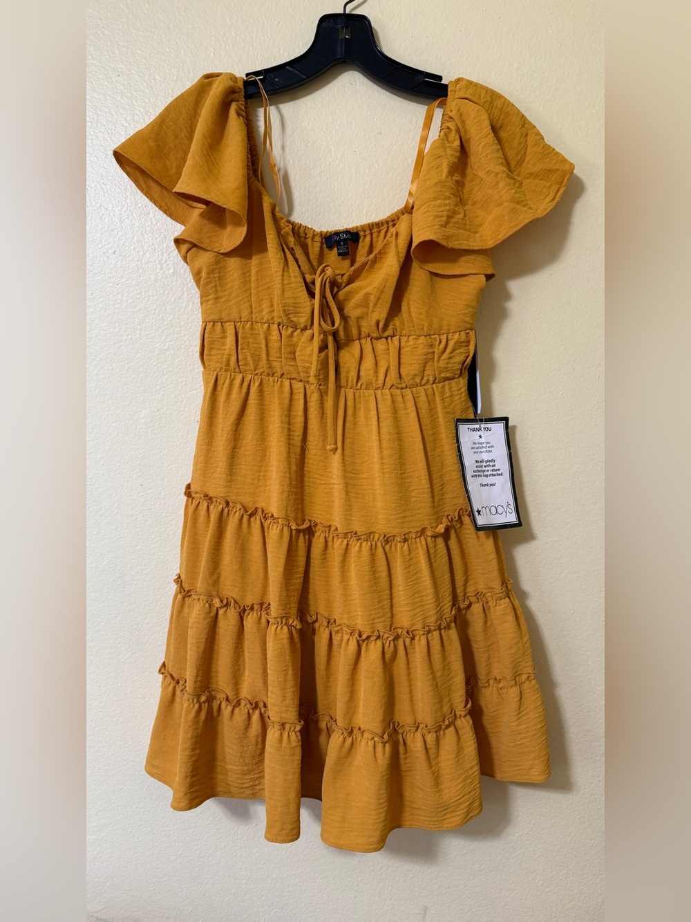 City Studio Mustard Yellow Tiered Ruffle Mini Dress